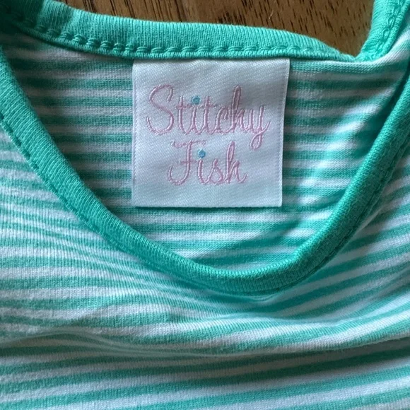 Stitchy Fish Mint to Be Ruffle Short Set, Green Stripe - Picture 2 of 13